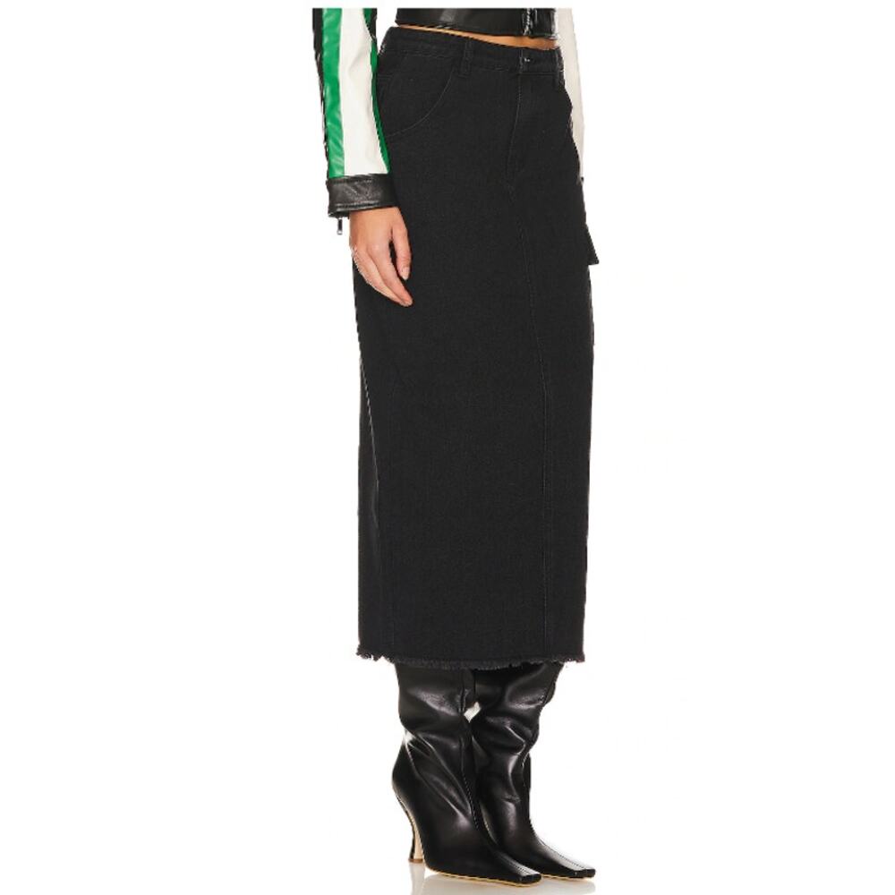 Revolve Superdown Cotton Denim Midi Column Skirt Black Nicolette Cargo Skirt S - Picture 4 of 8